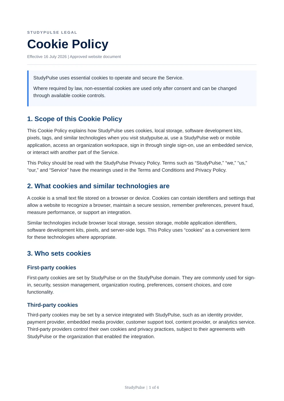 Cookie Policy page 1